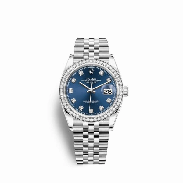 Rolex Datejust 36mm - Ref: 126284rbr-0029 - Blue Diamond Dial & Diamond Bezel, Stainless Steel Jubilee Bracelet Watch