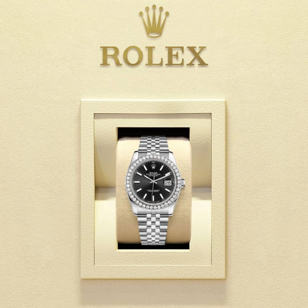 Rolex Datejust 41mm - Ref: 126300 - Black Dial & Diamond Bezel, Stainless Steel Jubilee Bracelet Men's Watch
