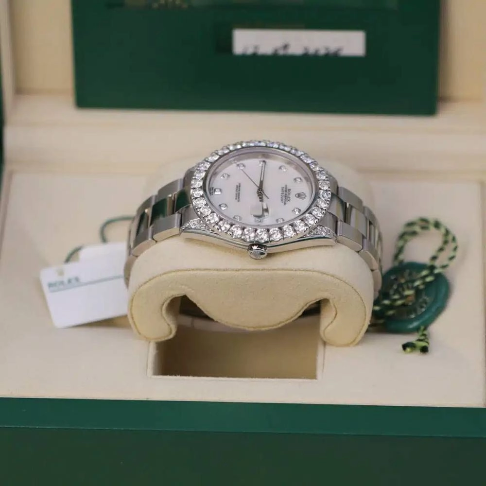 Rolex Datejust 41mm - Ref: 126300 - White Mother of Pearl Diamond Dial & Diamond Bezel, Stainless Steel Oyster Bracelet Men's Watch
