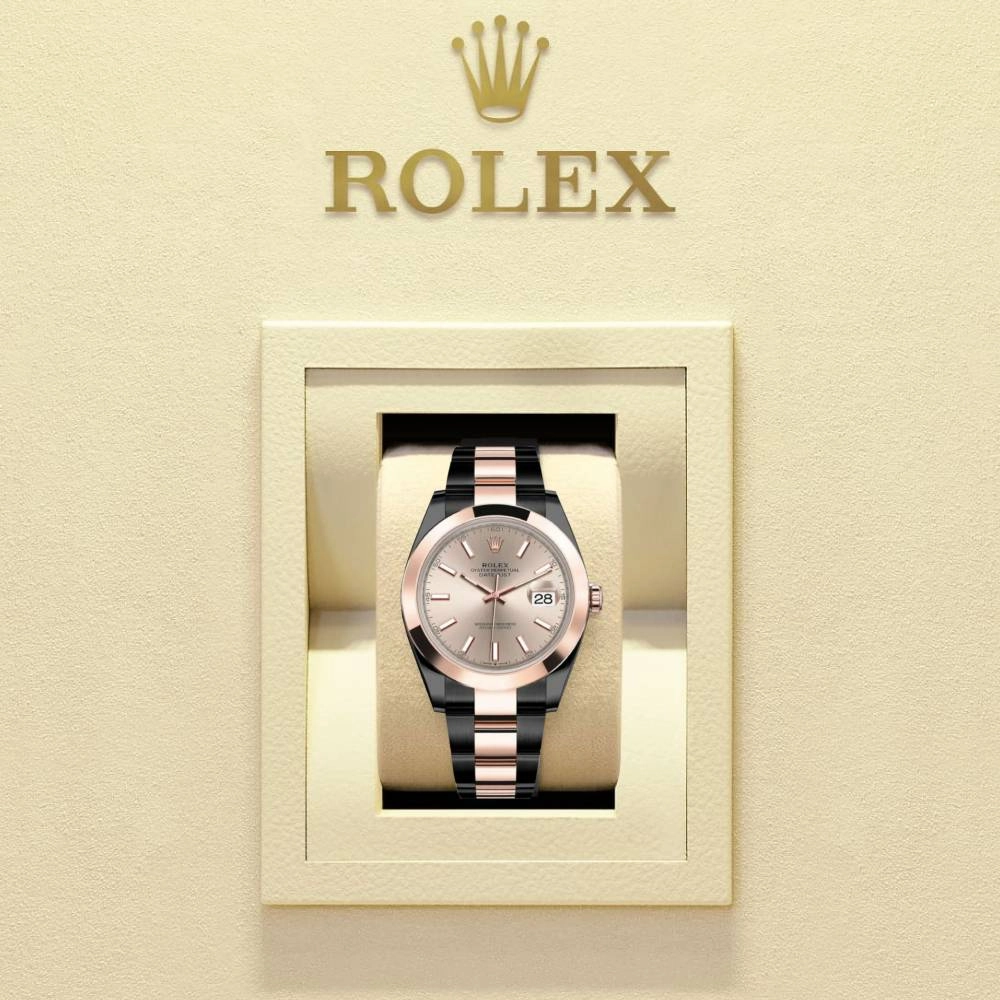 Rolex Datejust 41mm - Ref: 126301-0009 (PVD) - Sundust Stick Dial, Two Tone Black PVD & 18K Rose Gold Oyster Bracelet Men's Watch