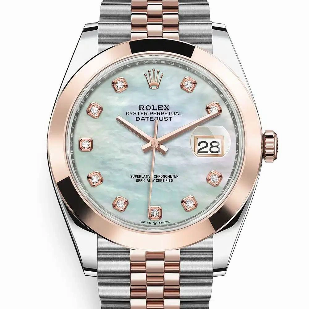 Rolex Datejust 41mm - Ref: 126301-0014 - White Mother of Pearl Diamond Dial, Two Tone Stainless Steel & 18K Rose Gold Jubilee Bracelet Men's Watch