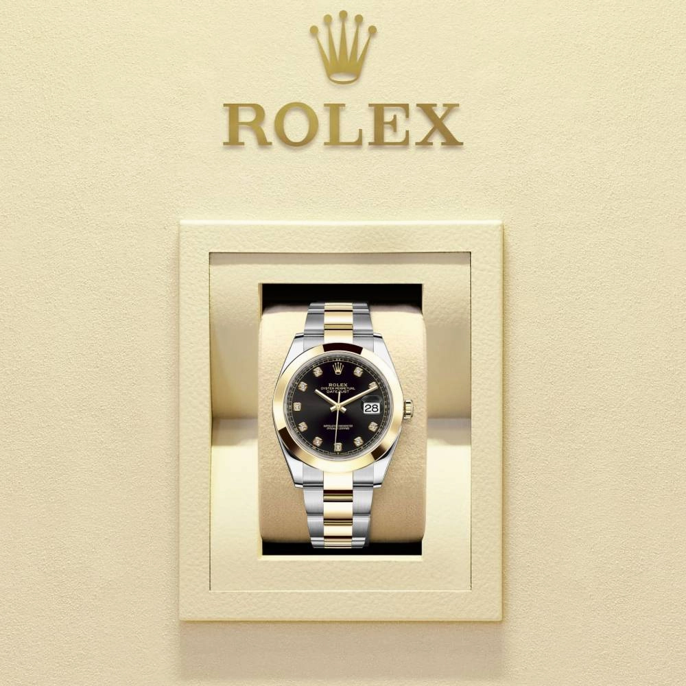 Rolex Datejust 41mm - Ref: 126303-0005 - Black Diamond Dial, Two Tone Stainless Steel & 18K Yellow Gold Oyster Bracelet Men's Watch