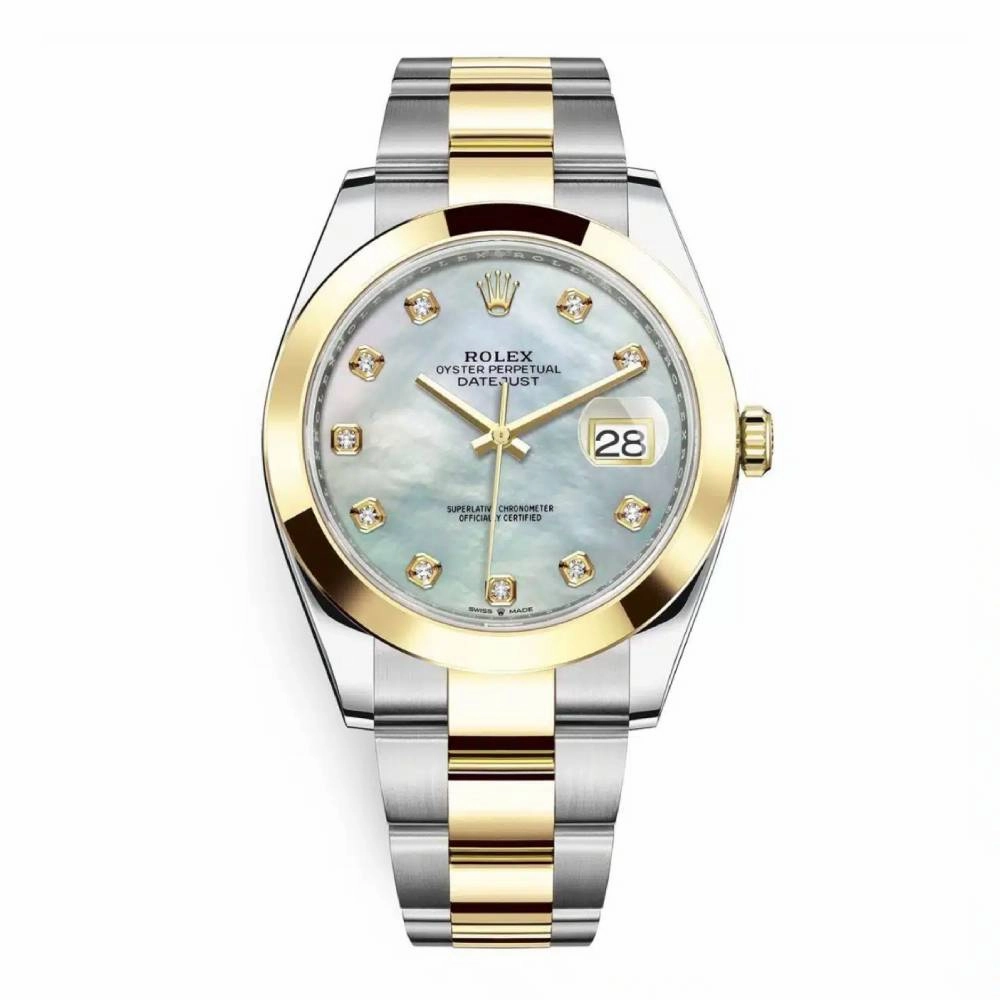 Rolex Datejust 41mm - Ref: 126303-0017 - White Mother of Pearl Diamond Dial, Two Tone Stainless Steel & 18K Yellow Gold Oyster Bracelet Men's Watch