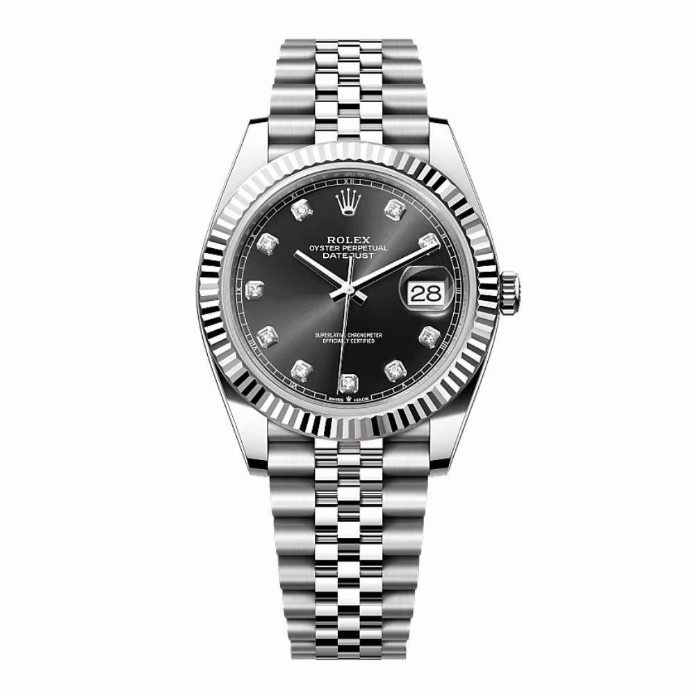 Rolex Datejust 41mm - Ref: 126334-0012 - Black Diamond Dial, Stainless Steel Jubilee Bracelet Men's Watch