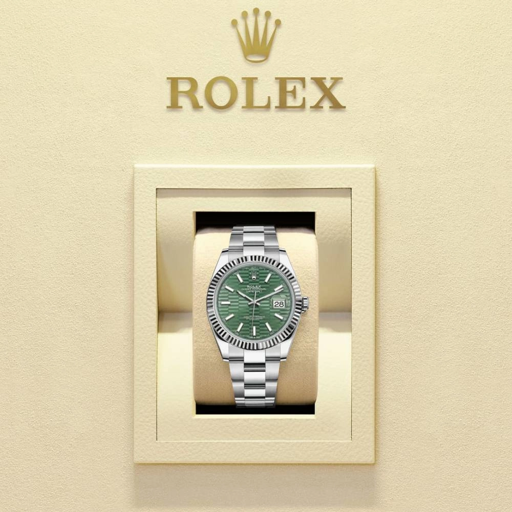 Rolex Datejust 41mm - Ref: 126334 - Green Fluted Motif Dial, Stainless Steel Oyster Bracelet Men's Watch