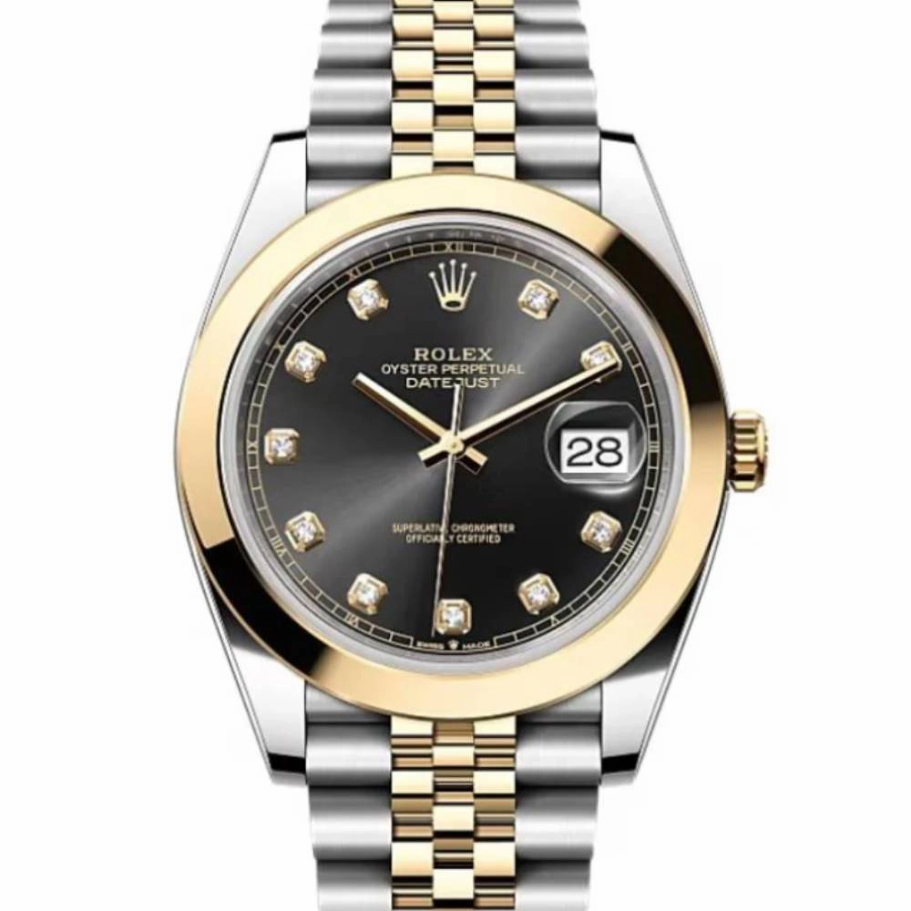 Rolex Datejust 41mm - Ref: ROL-69450 - Black Diamond Dial, Two Tone Stainless Steel & 18K Yellow Gold Jubilee Bracelet Men's Watch