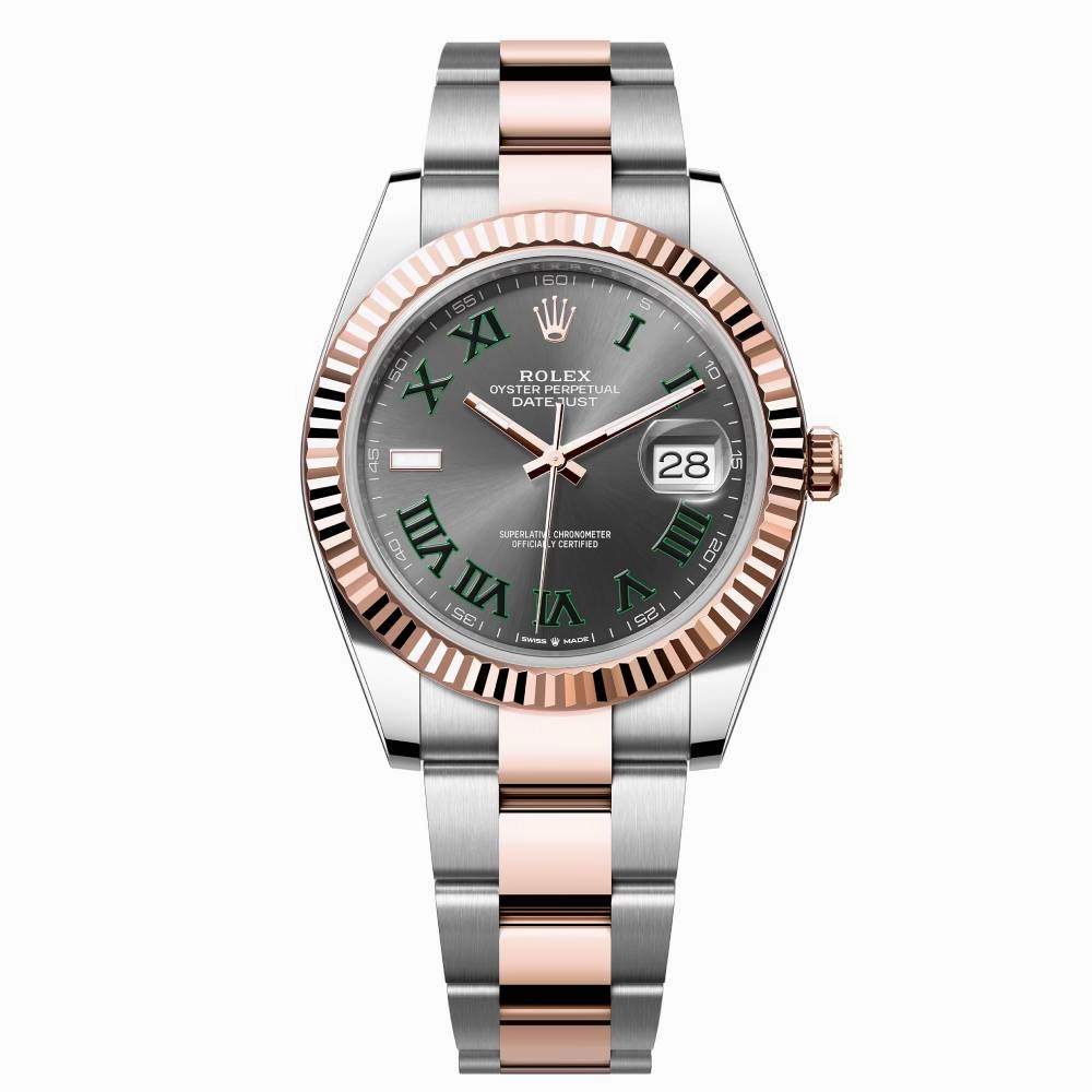 Rolex Datejust 41mm - Ref: ROL-73751 - Slate Grey Wimbledon Roman Dial & Fluted Bezel, Two Tone Stainless Steel & 18K Rose Gold Oyster Bracelet Men's Watch