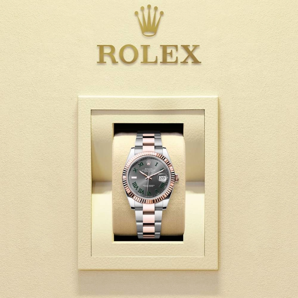 Rolex Datejust 41mm - Ref: ROL-73751 - Slate Grey Wimbledon Roman Dial & Fluted Bezel, Two Tone Stainless Steel & 18K Rose Gold Oyster Bracelet Men's Watch