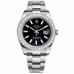 Rolex Datejust II 41mm - Ref: 116300 bkdb - Black Dial & Diamond Bezel, Stainless Steel Oyster Bracelet Men's Watch