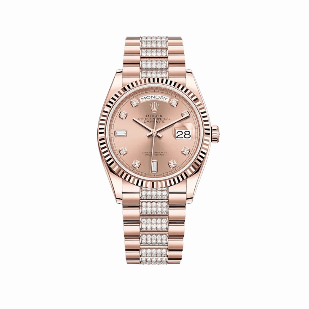 Rolex Day-Date 36 128235 Rose Gold Ros Diamond Dial