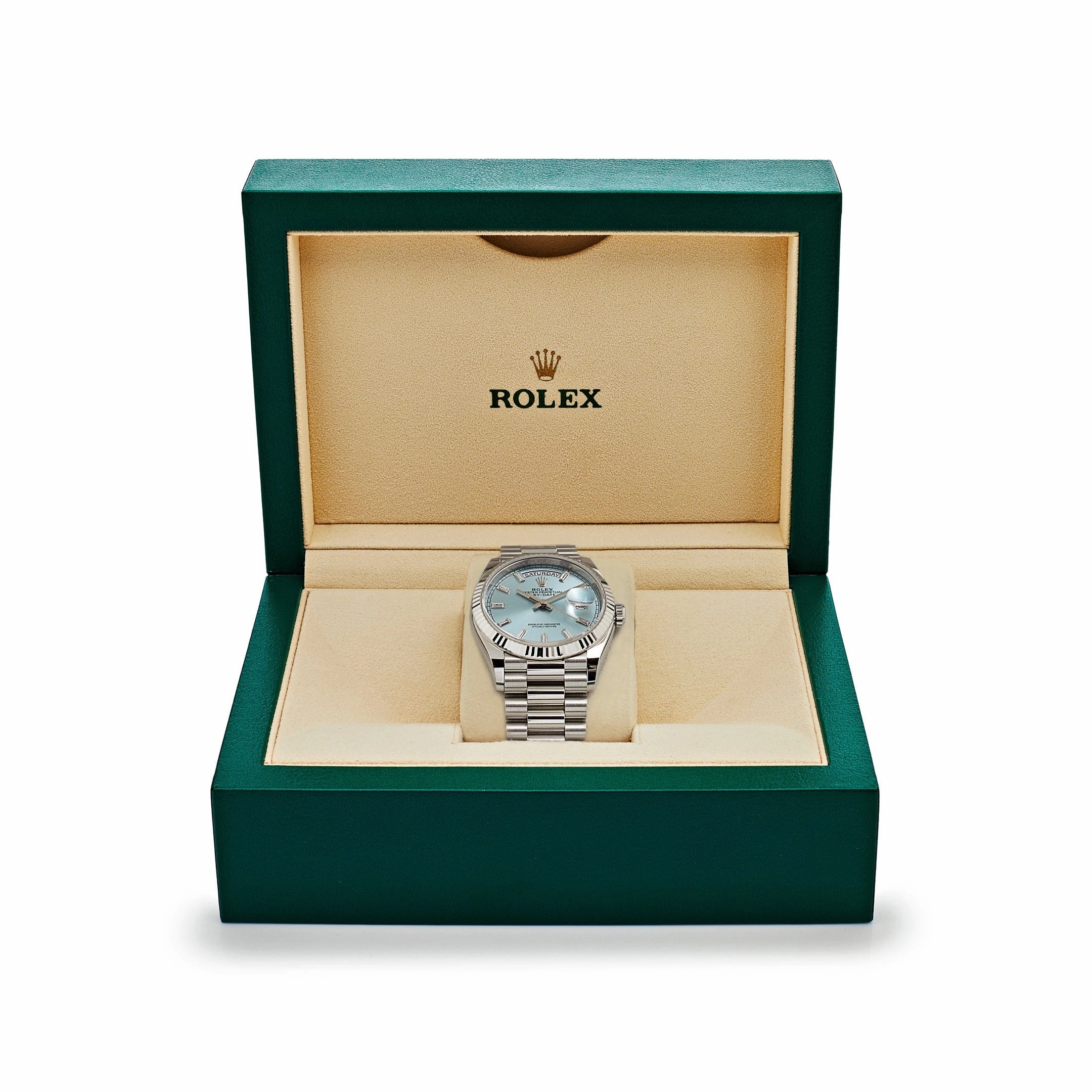Rolex Day-Date 36 128236 Platinum Ice Blue Baguette Dial