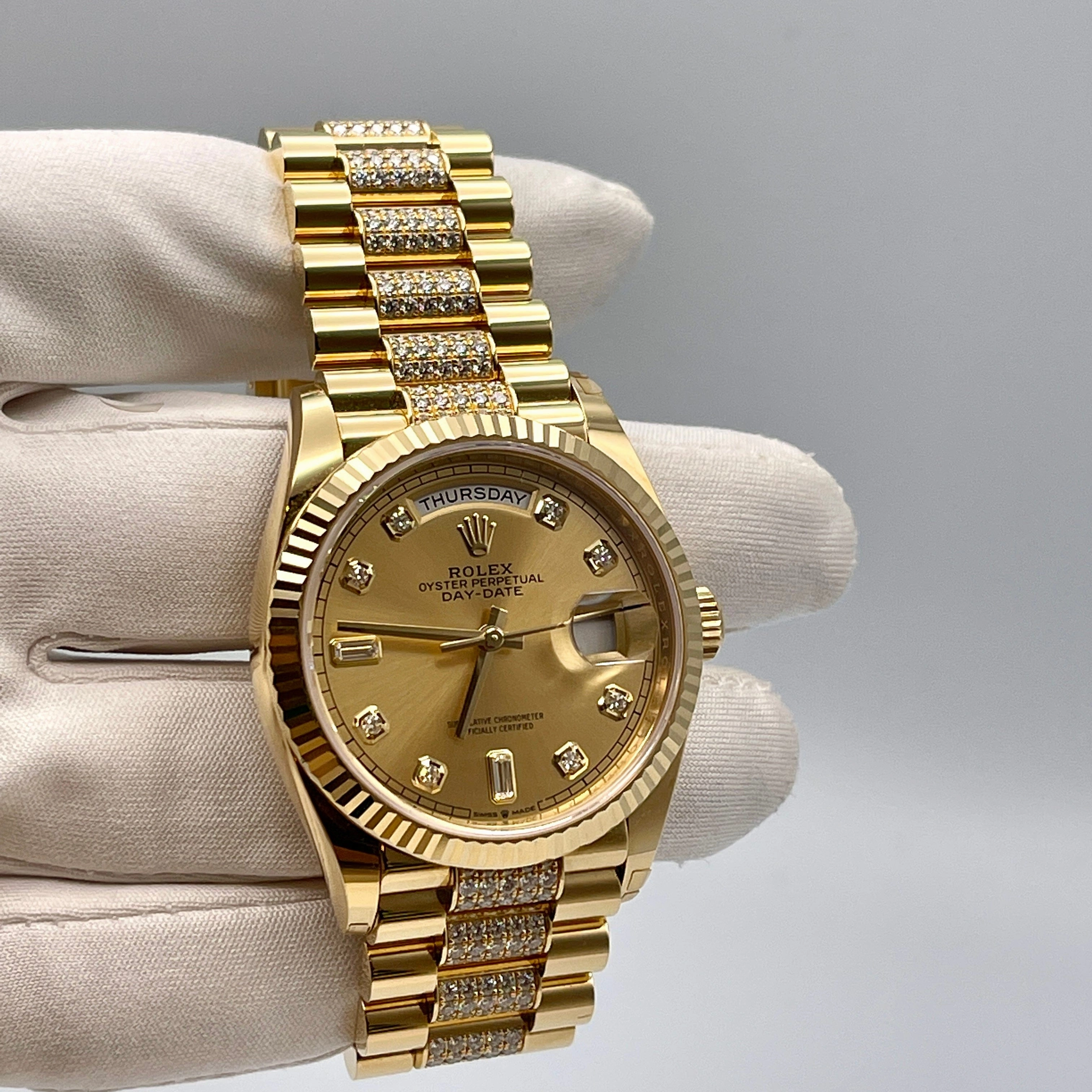 Rolex Day-Date 36 128238 Yellow Gold Champagne Diamond Dial