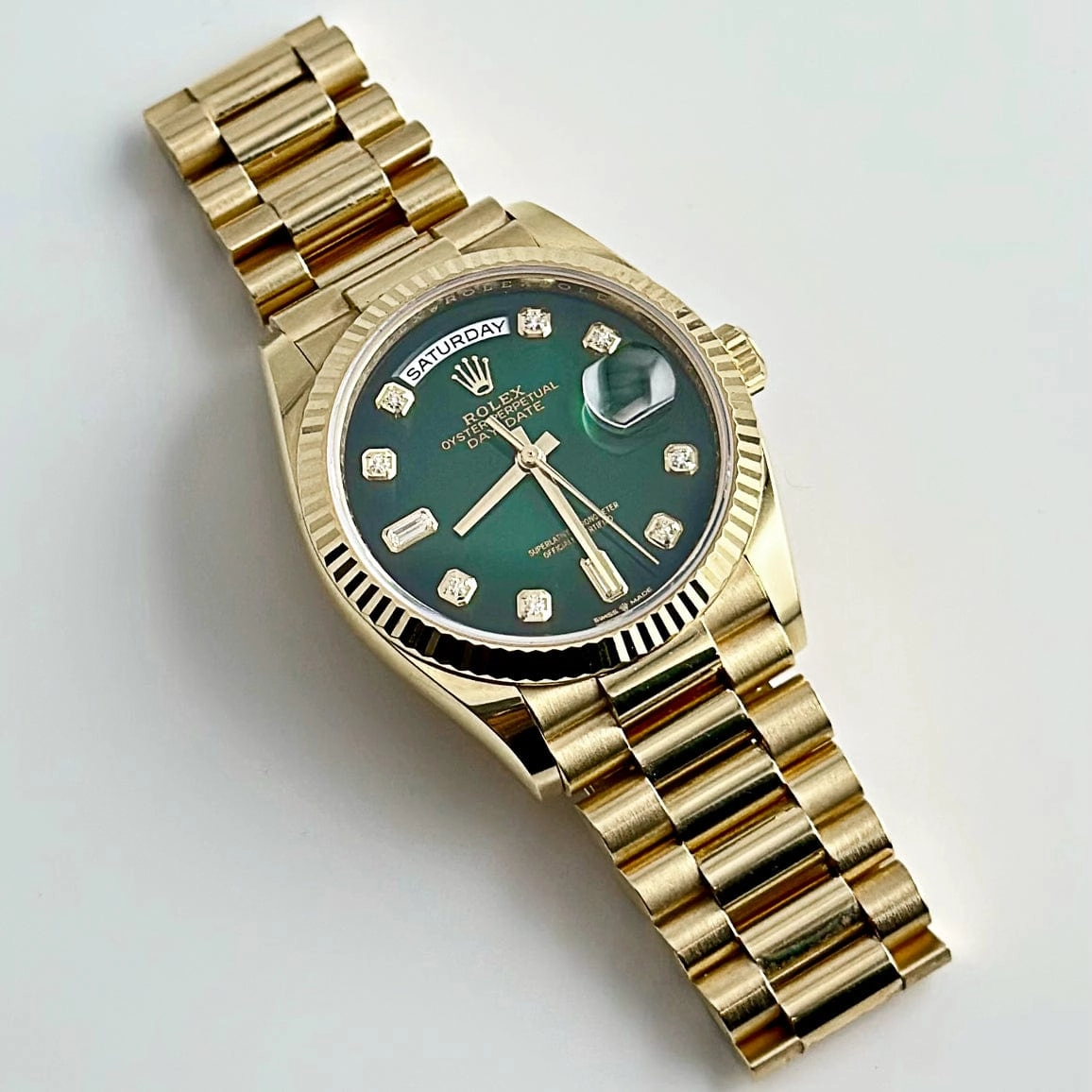 Rolex Day-Date 36 128238 Yellow Gold Green Ombr Diamond Dial