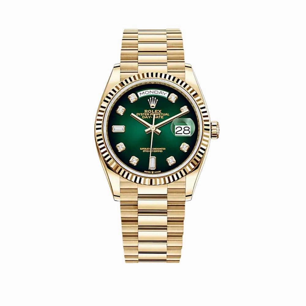 Rolex Day-Date 36 128238 Yellow Gold Green Ombr Diamond Dial