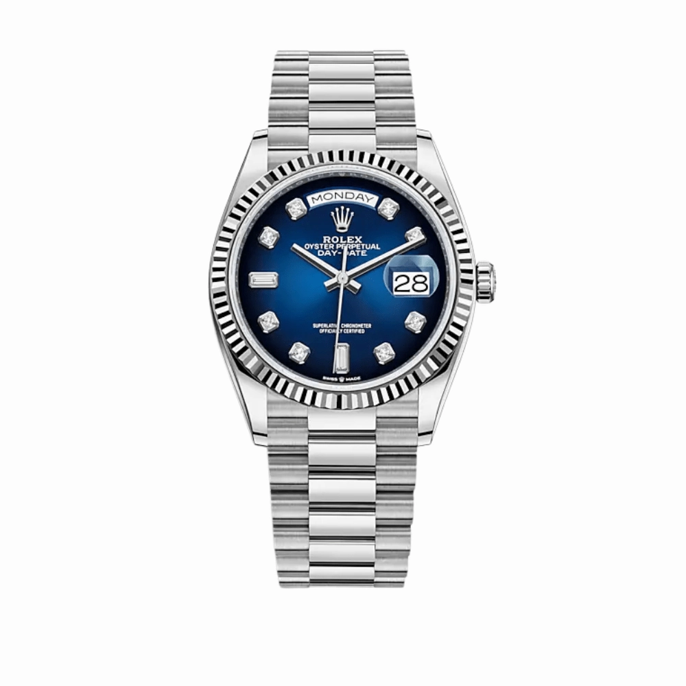 Rolex Day-Date 36 128239 White Gold Blue Ombre Diamond Dial