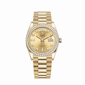 Rolex Day-Date 36 128348RBR Yellow Gold Diamond Bezel Champagne Diamond Dial