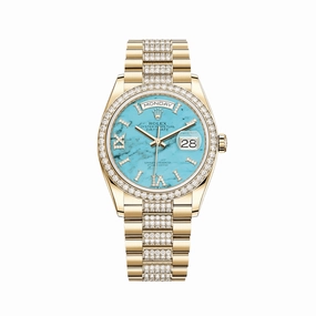 Rolex Day-Date 36 128348RBR Yellow Gold Diamond Bezel Turquoise Diamond Dial