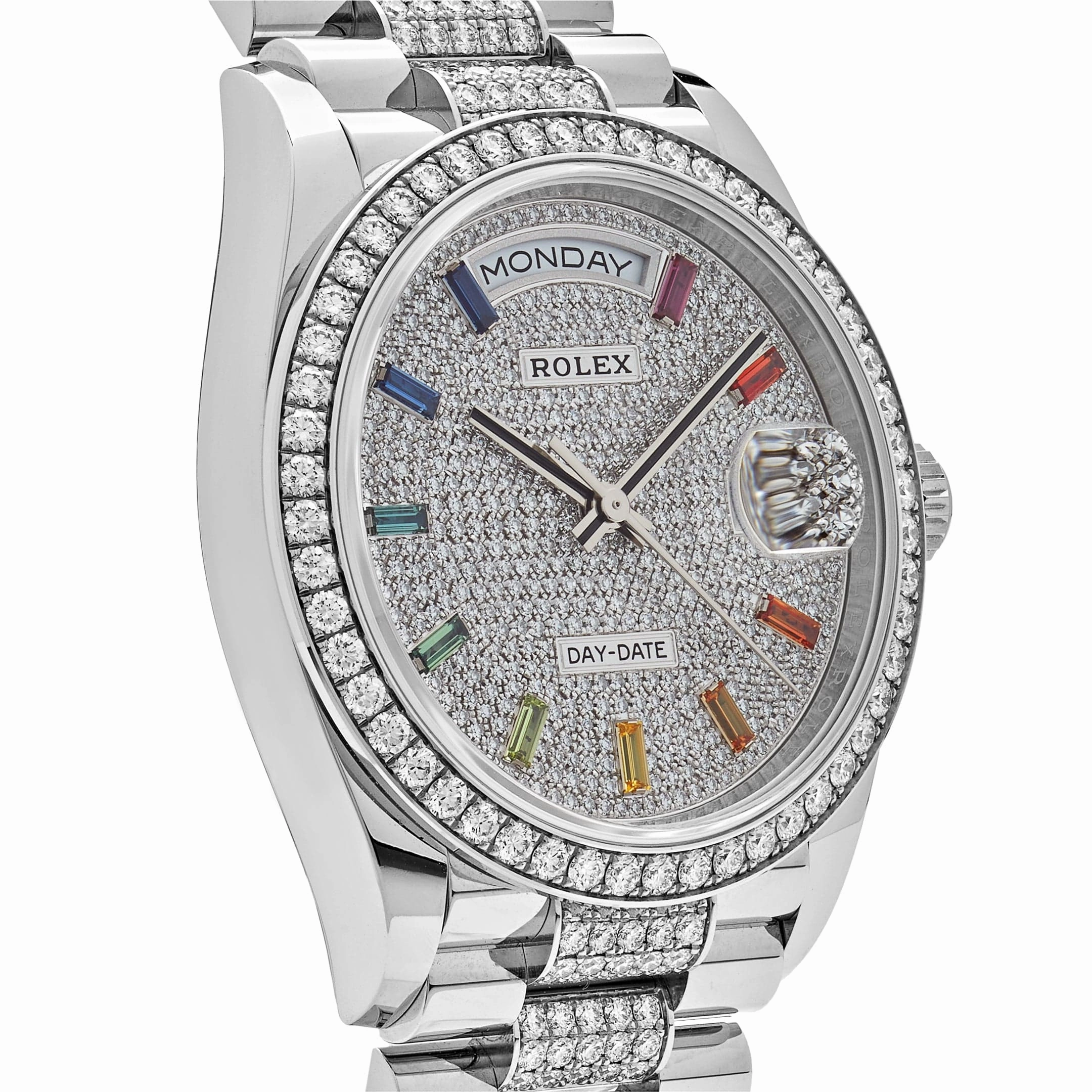 Rolex Day-Date 36 128349RBR White Gold Diamond Bezel Diamond-Paved Set