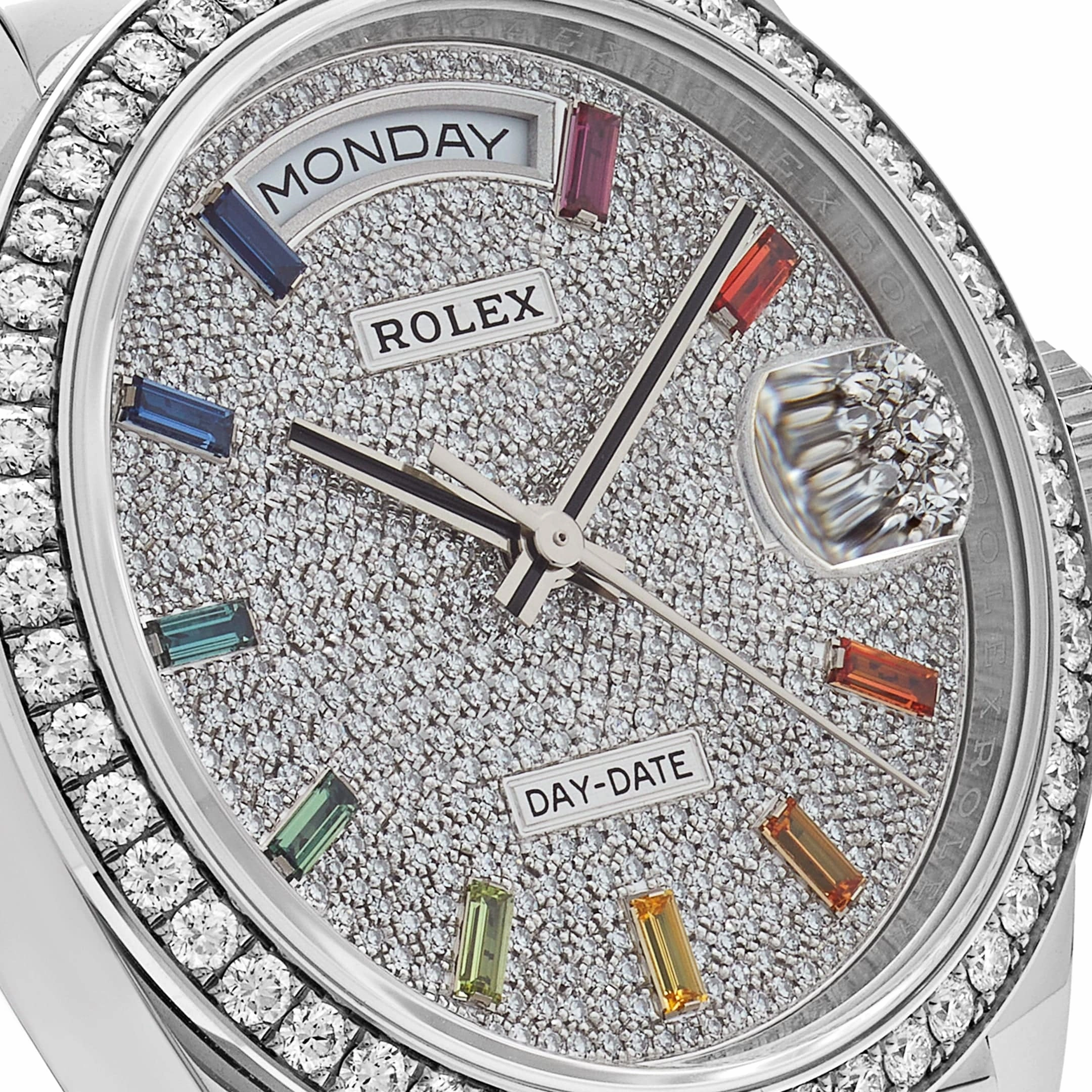 Rolex Day-Date 36 128349RBR White Gold Diamond Bezel Diamond-Paved Set
