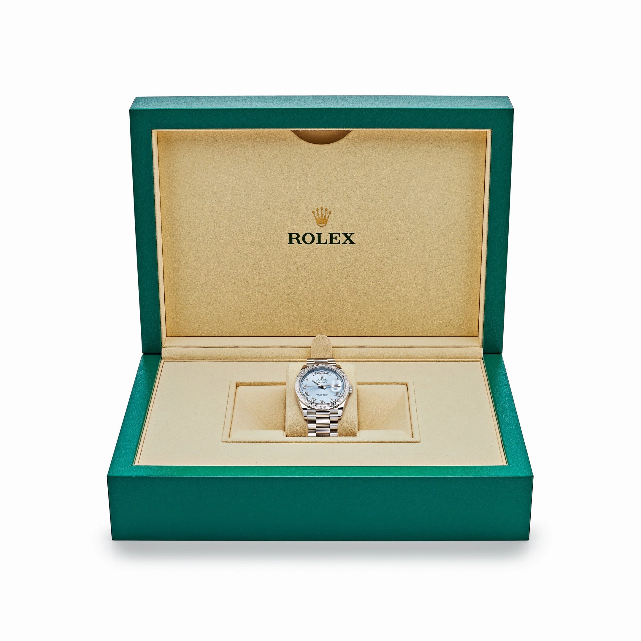 Rolex Day-Date 36 128396TBR Platinum Ice Blue Dial Diamond Bezel (2024)