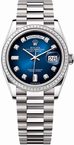 Rolex Day-Date 36 36mm Blue Ombr Diamond-Set Dial Diamond-Set Bezel President Bracelet - 128399TBR | 2024 Model
