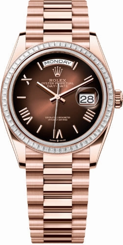 Rolex Day-Date 36 36mm Brown Ombr Dial Diamond-Set Bezel President Bracelet - 128395TBR | 2024 Model