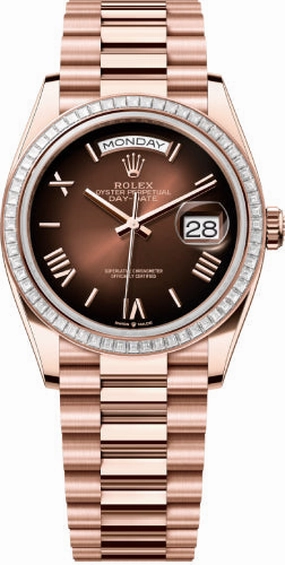 Rolex Day-Date 36 36mm Brown Ombr Dial Diamond-Set Bezel President Bracelet - 128395TBR | 2024 Model