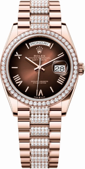 Rolex Day-Date 36 36mm Brown Ombr Dial Diamond-Set Bezel with Diamond-Set President Bracelet - 128345RBR | 2024 Model