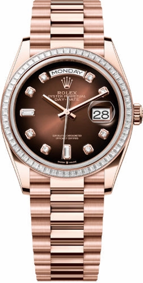 Rolex Day-Date 36 36mm Brown Ombr Diamond-Set Dial Diamond-Set Bezel President Bracelet - 128395TBR | 2024 Model