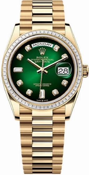 Rolex Day-Date 36 36mm Green Ombr Diamond Dial Diamond-Set Bezel President Bracelet - 128398TBR | 2024 Model