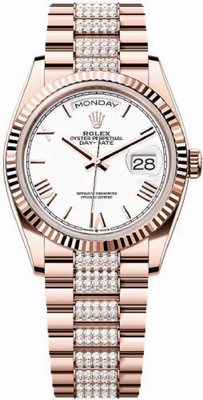 Rolex Day-Date 36 36mm White Dial Fluted Bezel President Bracelet - 128235 | 2024 Model