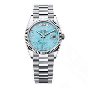 Rolex Day Date 36mm - Ref: 128236 - Tiffany Blue Turquoise Dial & Fluted Bezel, 18K White Gold President Bracelet Watch