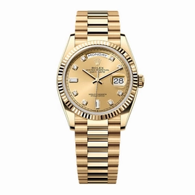 Rolex Day Date 36mm - Ref: 128238-0008 - Champagne Diamond Dial & Fluted Bezel, 18K Yellow Gold President Bracelet Watch