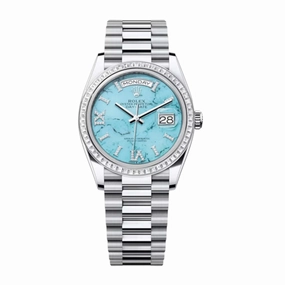 Rolex Day Date 36mm - Ref: 128396TBR - Tiffany Blue Turquoise Diamond Dial & Diamond Bezel, 18K White Gold President Bracelet Watch