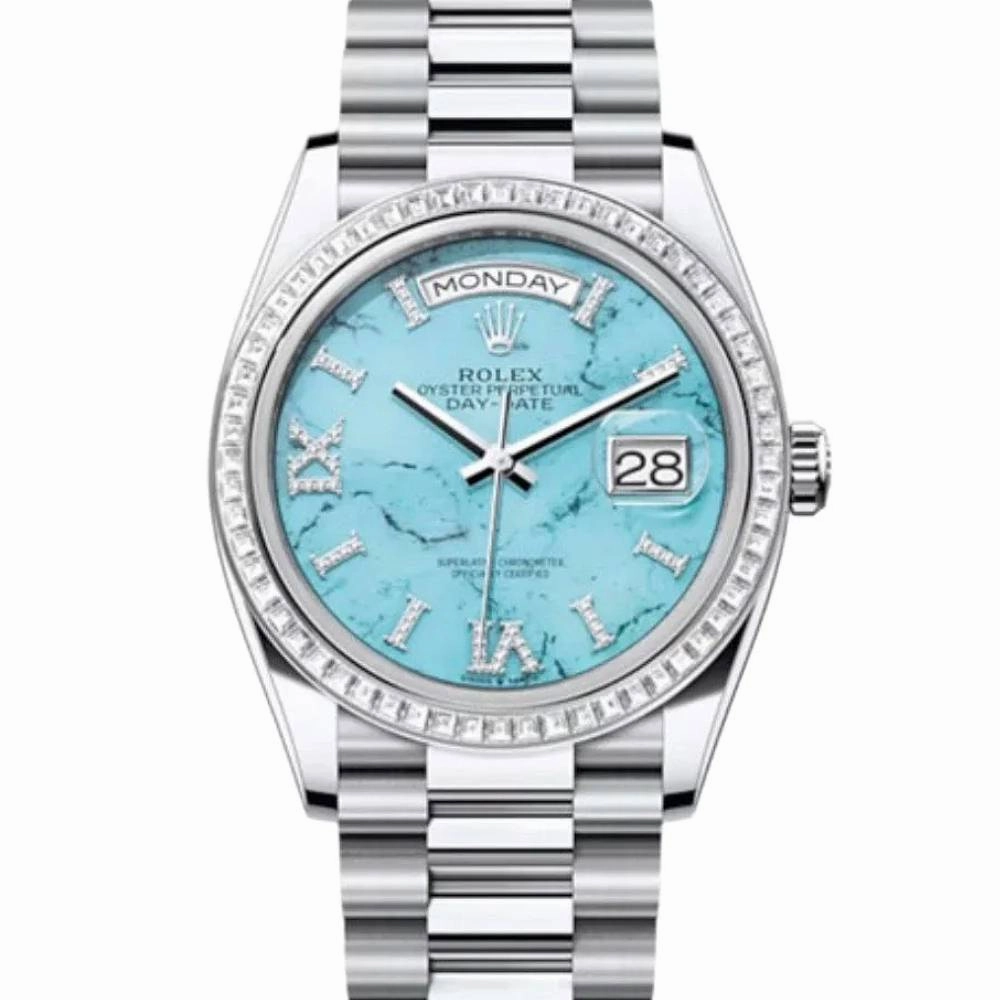 Rolex Day Date 36mm - Ref: 128396TBR - Tiffany Blue Turquoise Diamond Dial & Diamond Bezel, 18K White Gold President Bracelet Watch