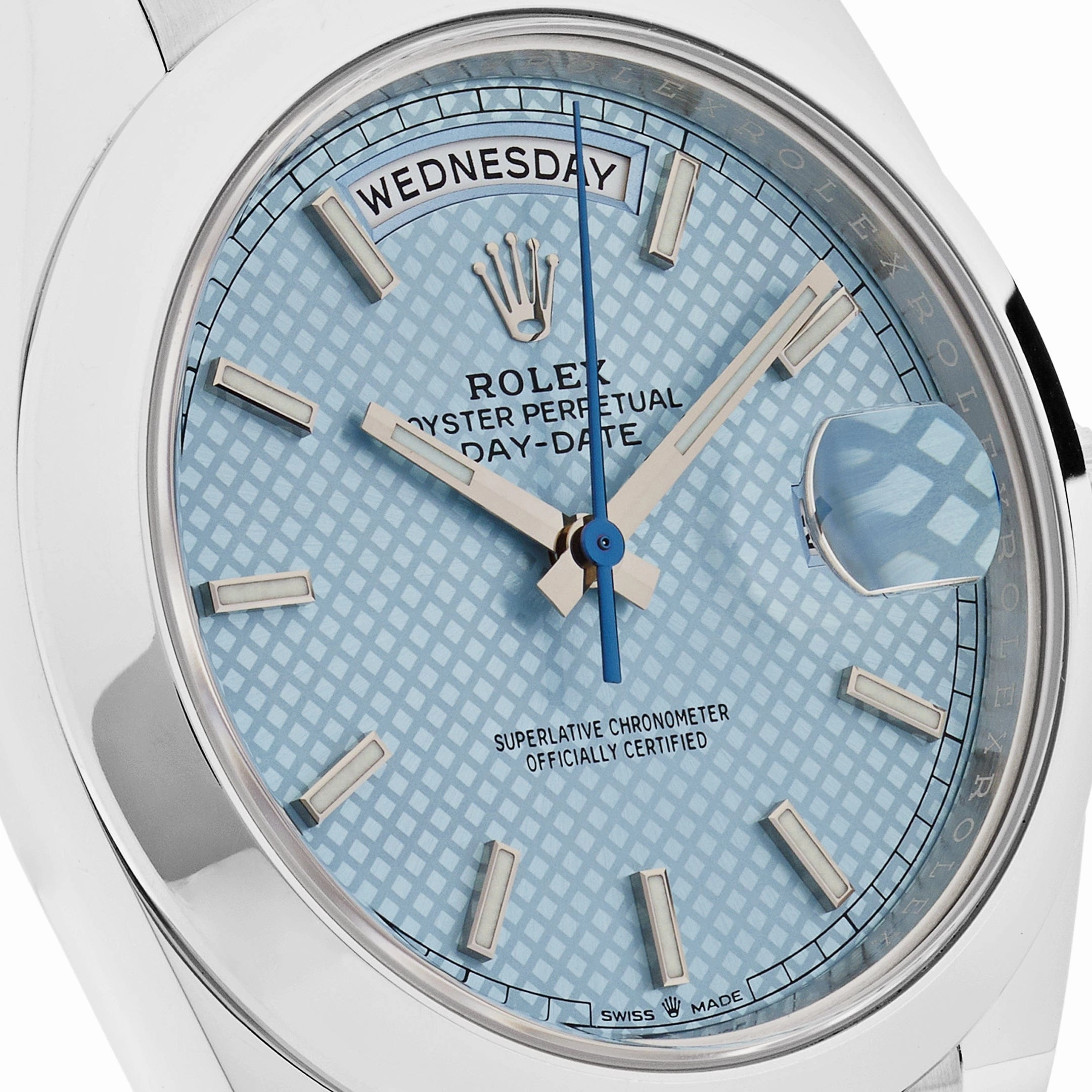 Rolex Day-Date 40 228206 Platinum Ice Blue Diagonal Motif Dial (2022)