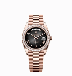 Rolex Day-Date 40 228235 Rose Gold Black Dial Diamond Bezel
