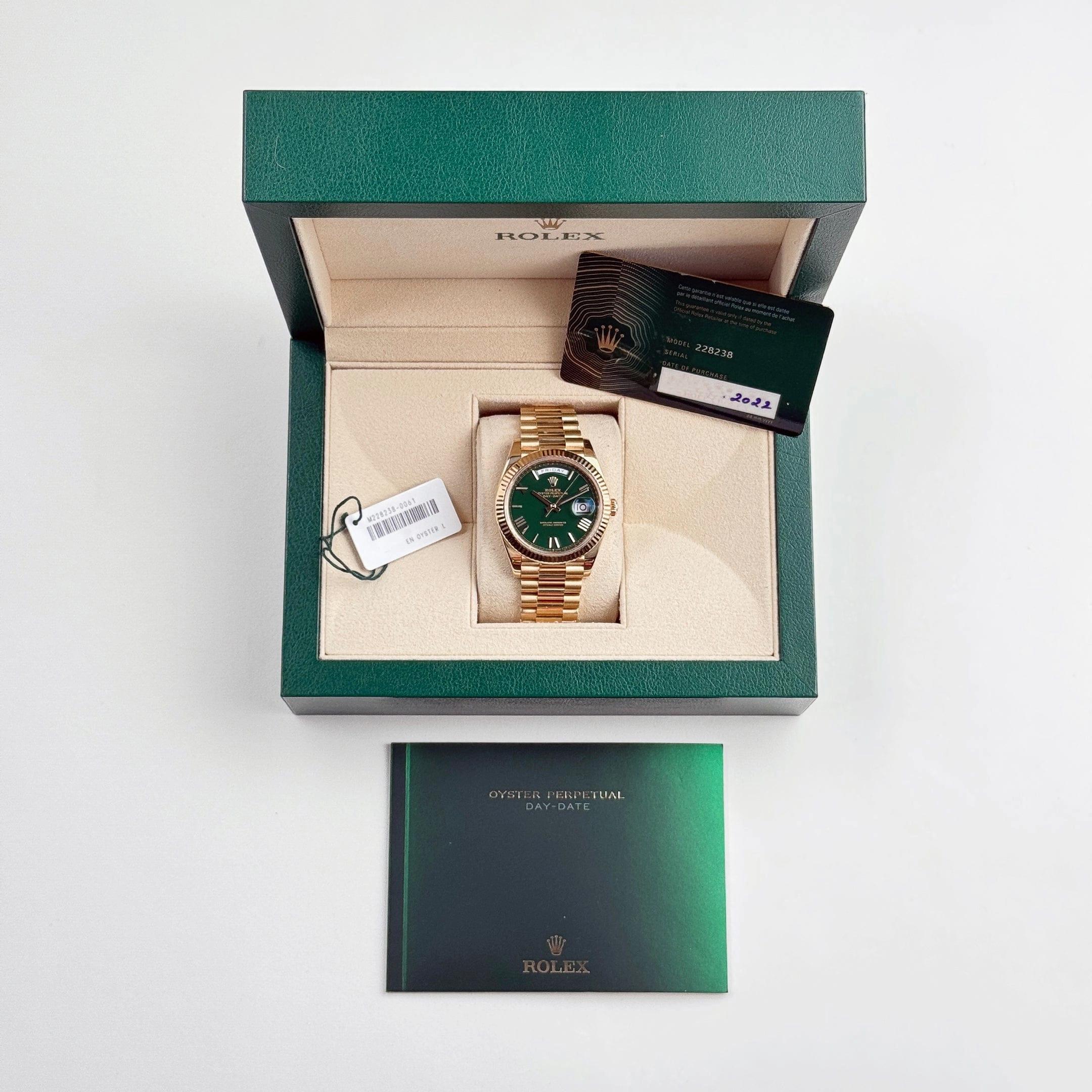 Rolex Day-Date 40 228238 Yellow Gold Green Roman Numerals Dial (2022)