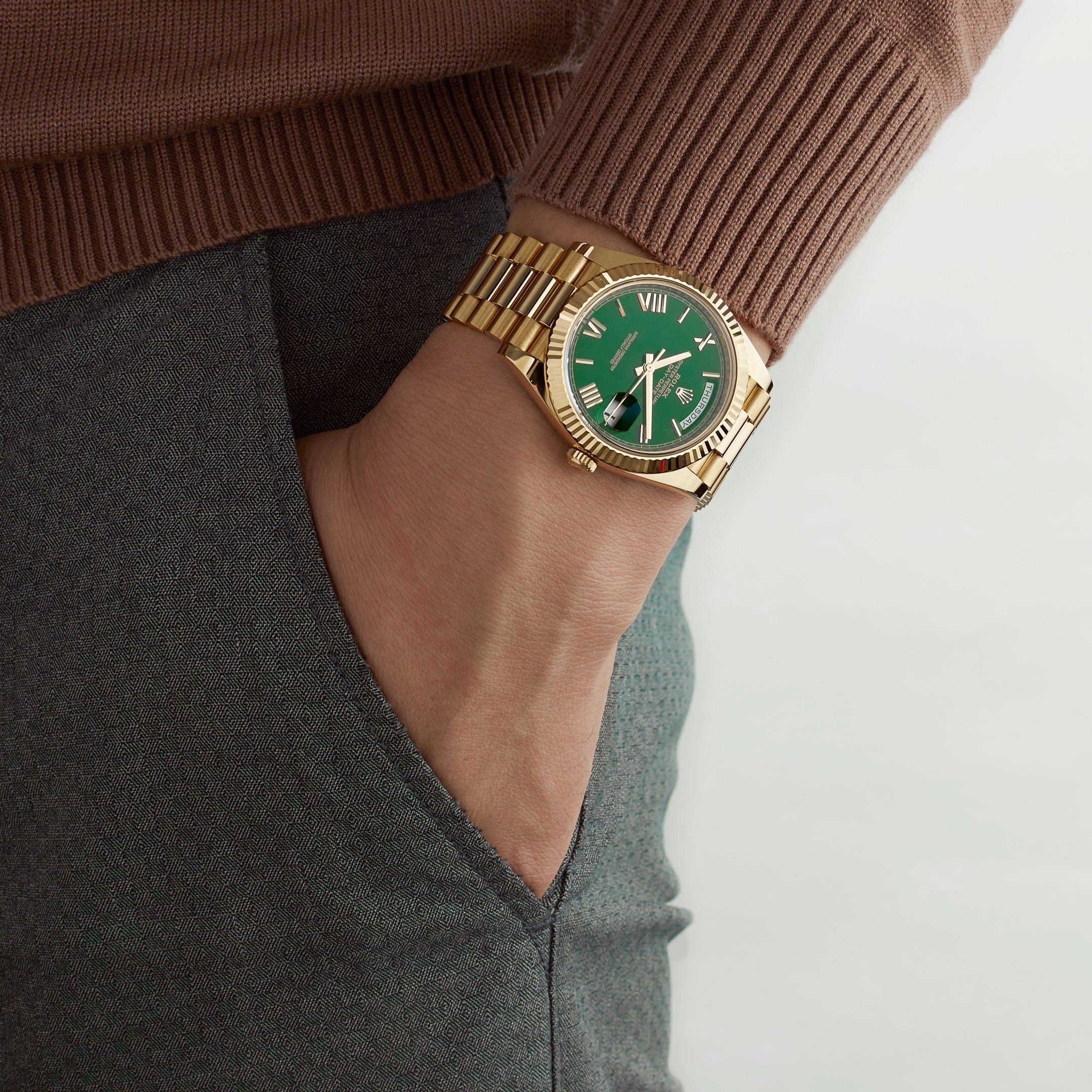 Rolex Day-Date 40 228238 Yellow Gold Green Roman Numerals Dial (2023)