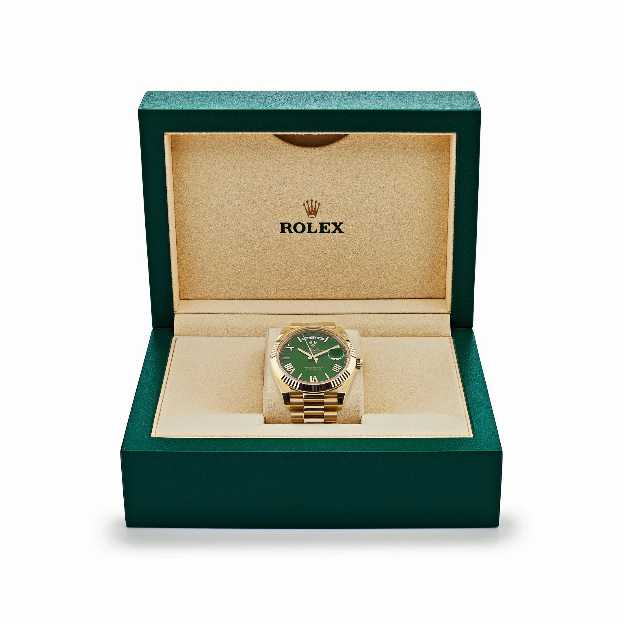 Rolex Day-Date 40 228238 Yellow Gold Green Roman Numerals Dial (2023)