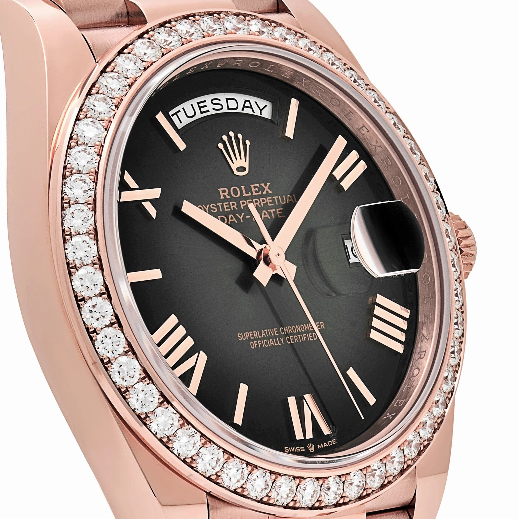 Rolex Day-Date 40 228345RBR Rose Gold Diamond Bezel Slate Ombre Dial