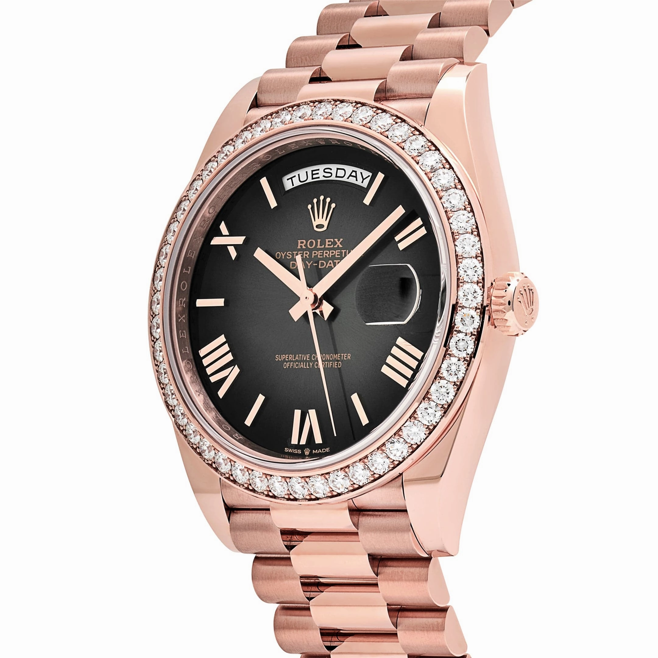 Rolex Day-Date 40 228345RBR Rose Gold Diamond Bezel Slate Ombre Dial