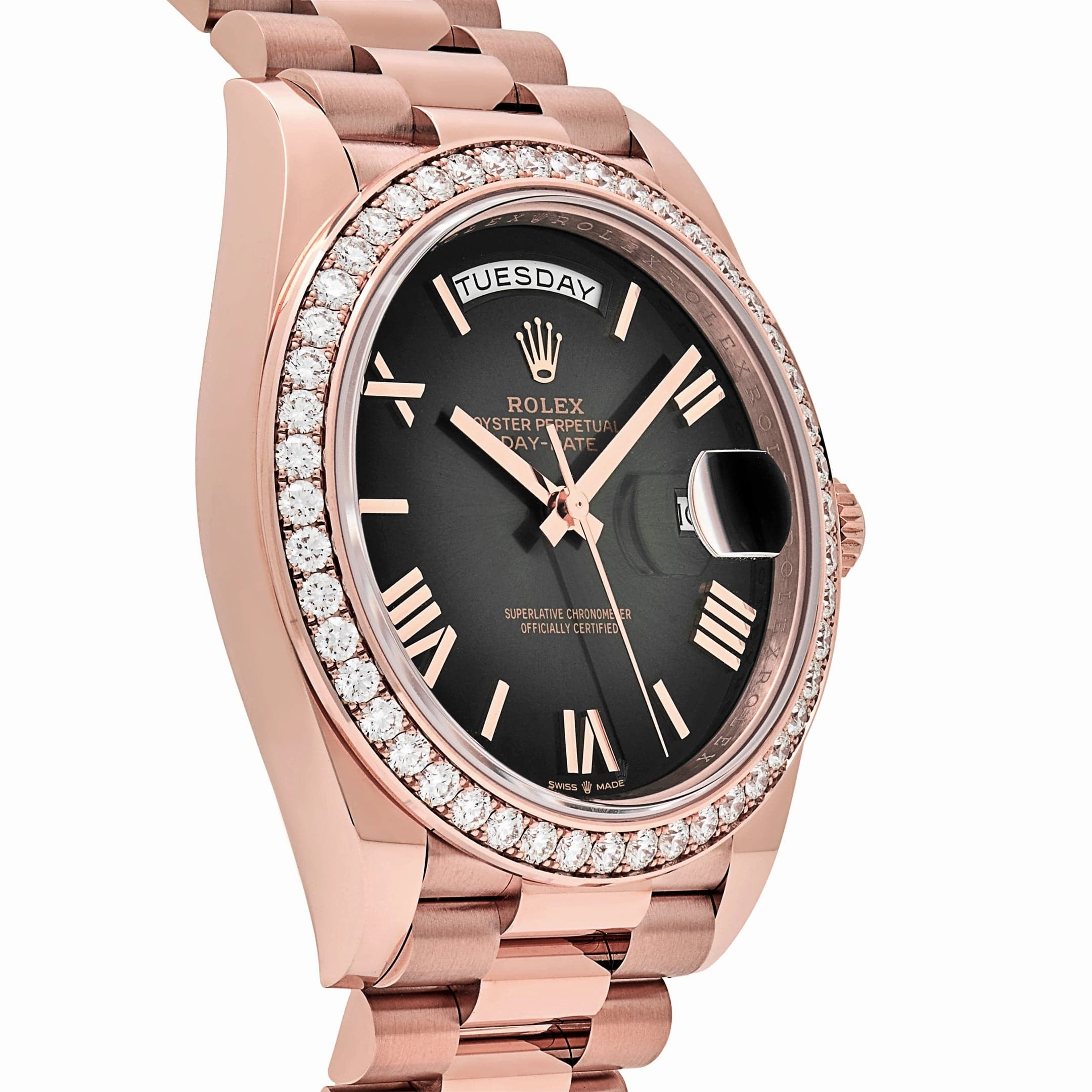 Rolex Day-Date 40 228345RBR Rose Gold Diamond Bezel Slate Ombre Dial