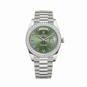 Rolex Day-Date 40 228349RBR White Gold Diamond Bezel Olive Green Dial