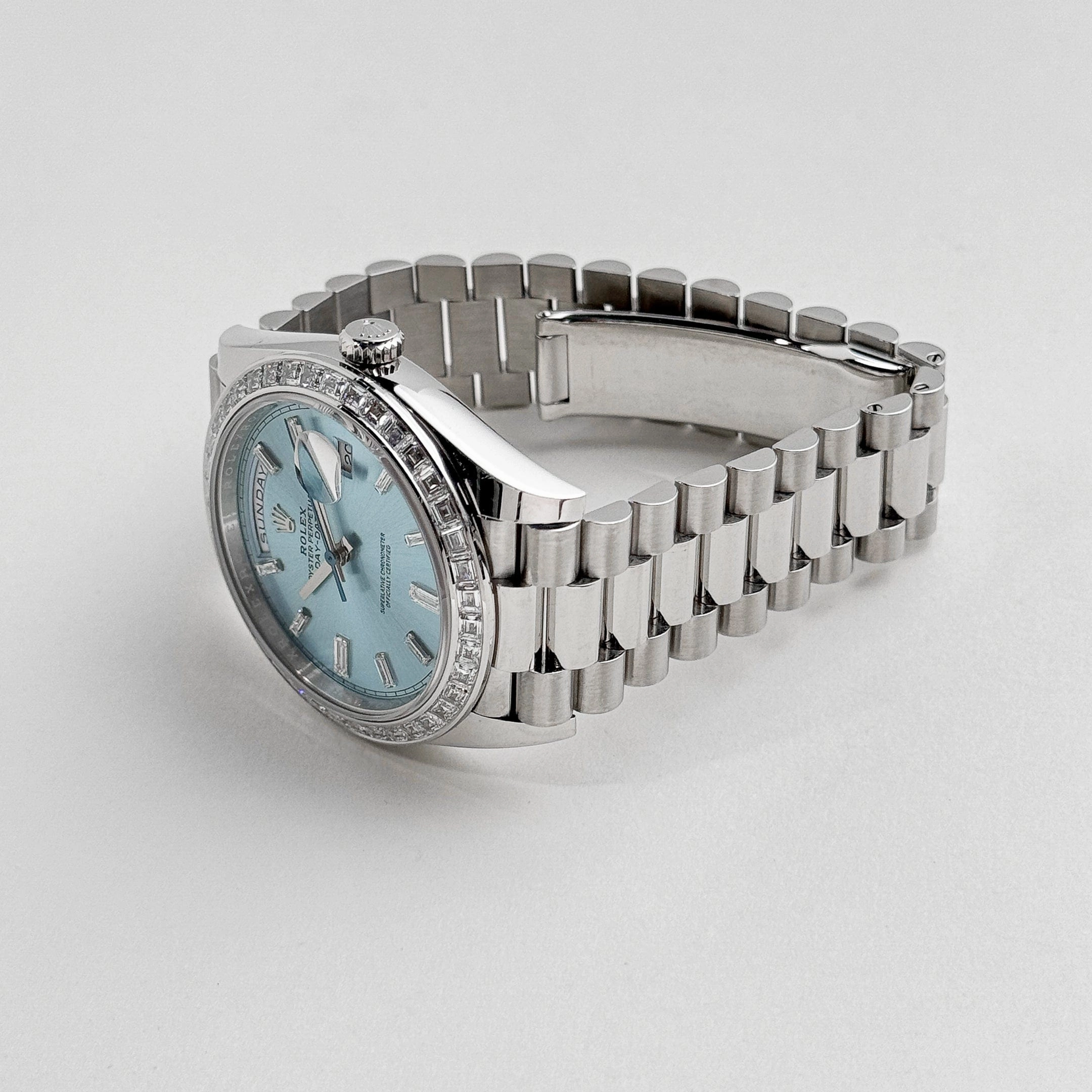 Rolex Day-Date 40 228396TBR Platinum Diamond Bezel Ice Blue Diamond Dial (2017)
