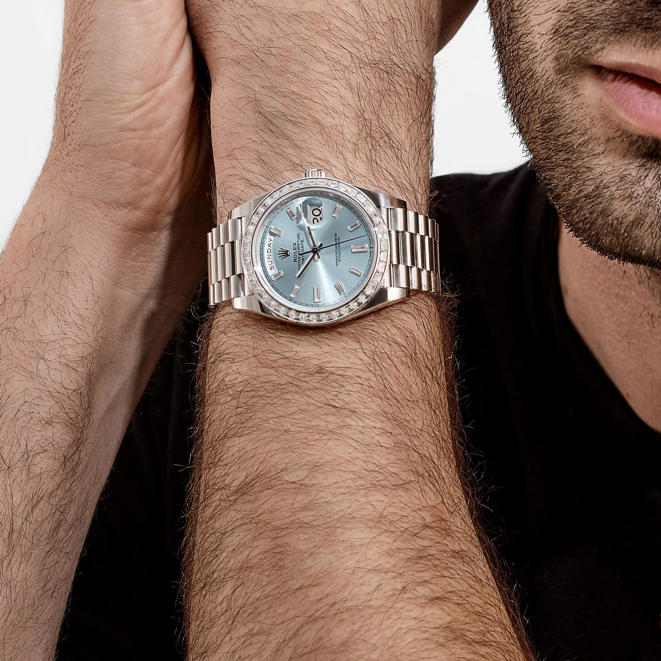 Rolex Day-Date 40 228396TBR Platinum Diamond Bezel Ice Blue Diamond Dial (2017)