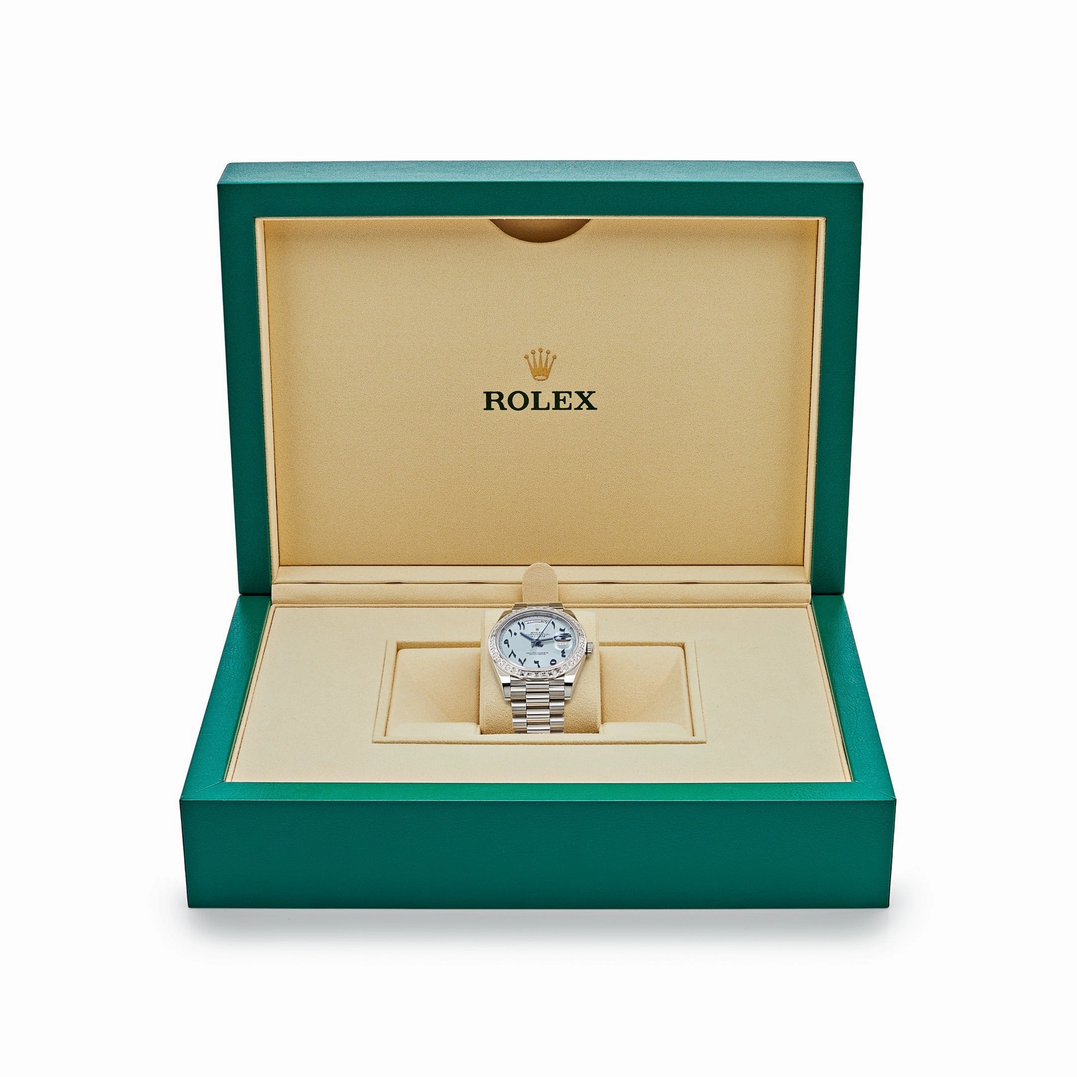 Rolex Day-Date 40 228396TBR Platinum Ice Blue Arabic Dial Diamond Bezel