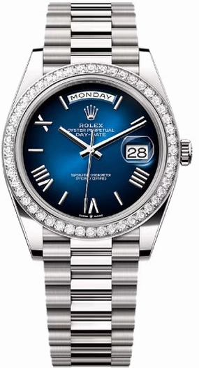 Rolex Day-Date 40 40mm Blue ombr Dial Diamond Set Bezel President Bracelet - 228349RBR | 2024 Model