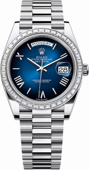 Rolex Day-Date 40 40mm Blue ombr Dial Diamond Set Bezel President Bracelet - 228396TBR | 2024 Model
