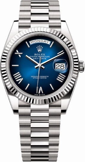Rolex Day-Date 40 40mm Blue Ombr Dial Fluted Bezel President Bracelet - 228239 | 2024 Model